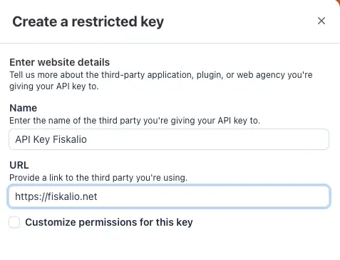 Stripe — unos naziva i URL-a za restricted key